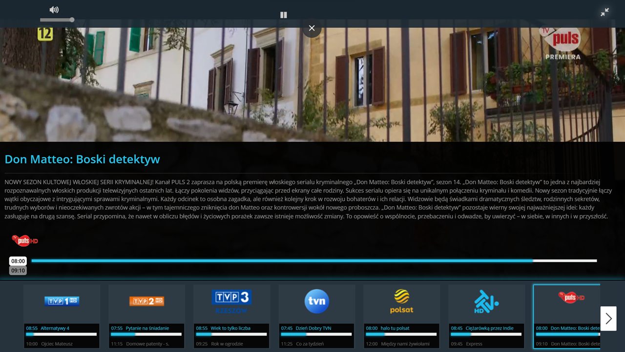 Panel Strzyżów.TV z listą kanałów i podglądem programu